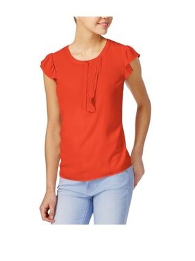 Maison Jules Crew Neck Ruffle Detail Top